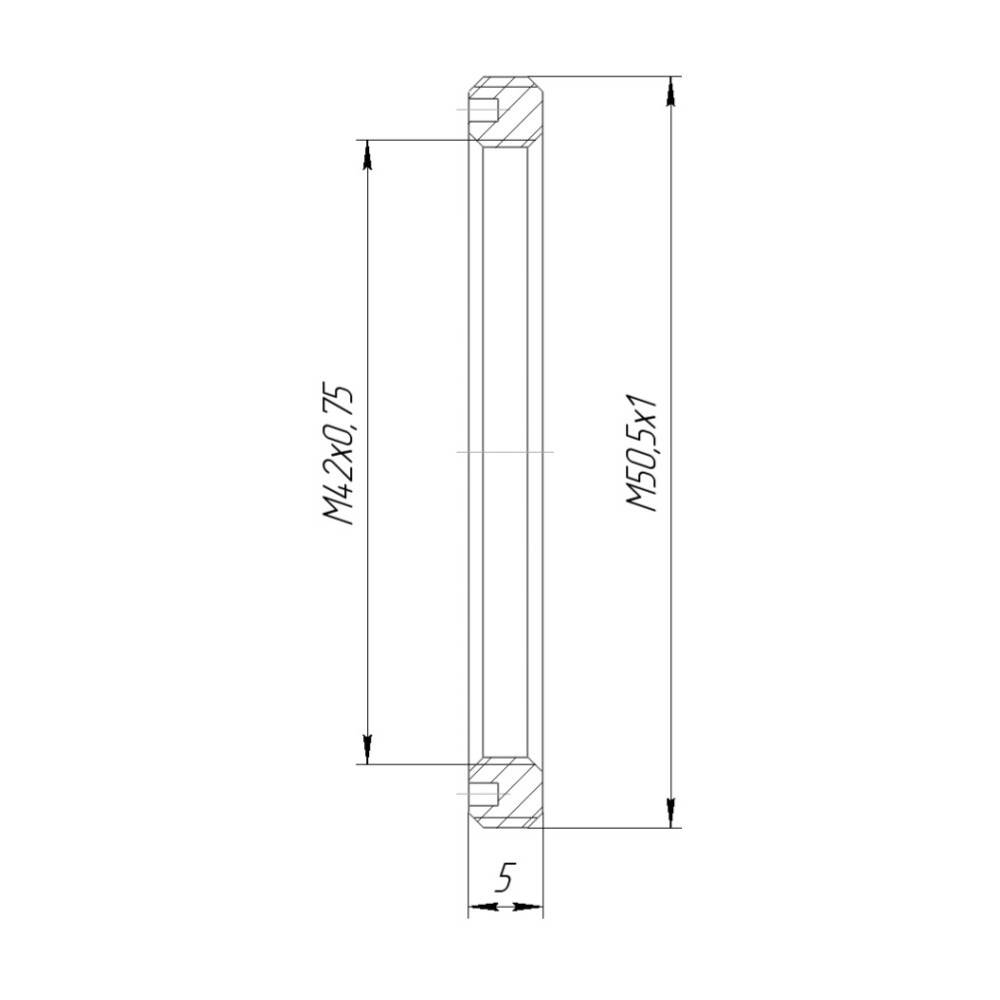 M50.5x1 male to M42x0.75 female thread adapter, flangeless