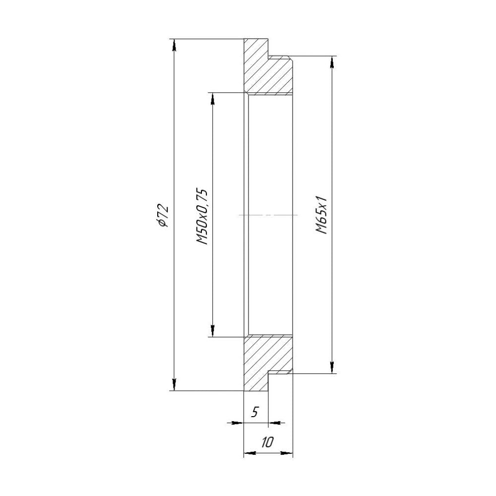 M50x0.75 female to M65x1 male thread adapter