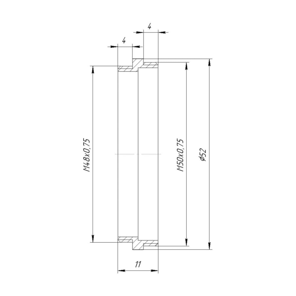 M50x0.75 male to M48x0.75 male thread adapter