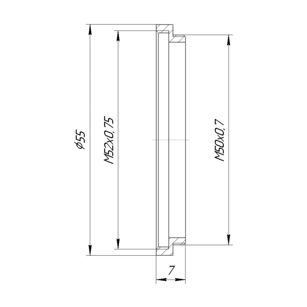 M50x0.7 male to M52x0.75 female thread adapter (50mm to 52mm step-up ring)
