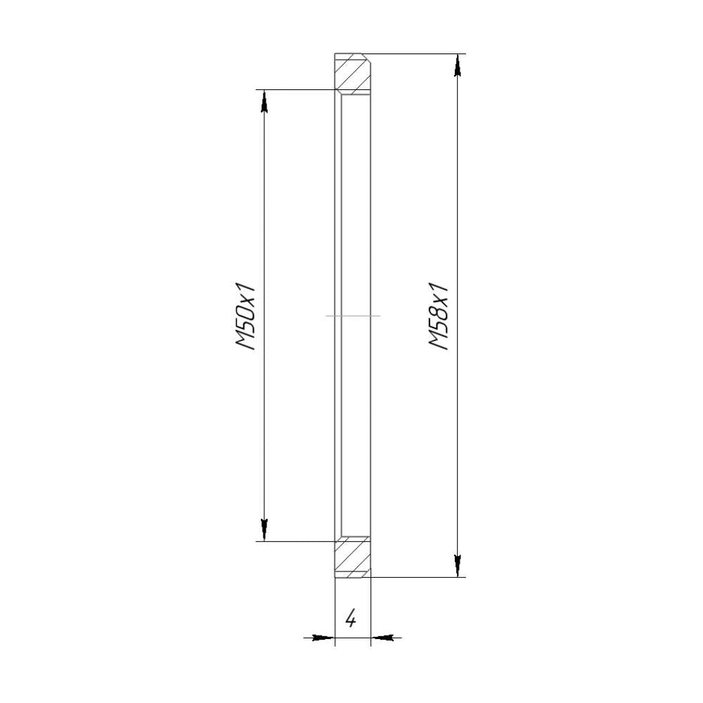 M50x1 female to M58x1 male thread adapter, flangeless