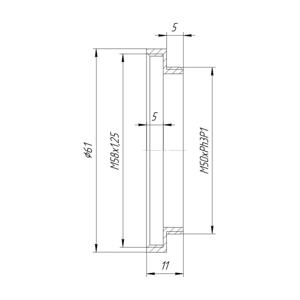 M50xPh3P1 male to M58x1.25 female thread adapter