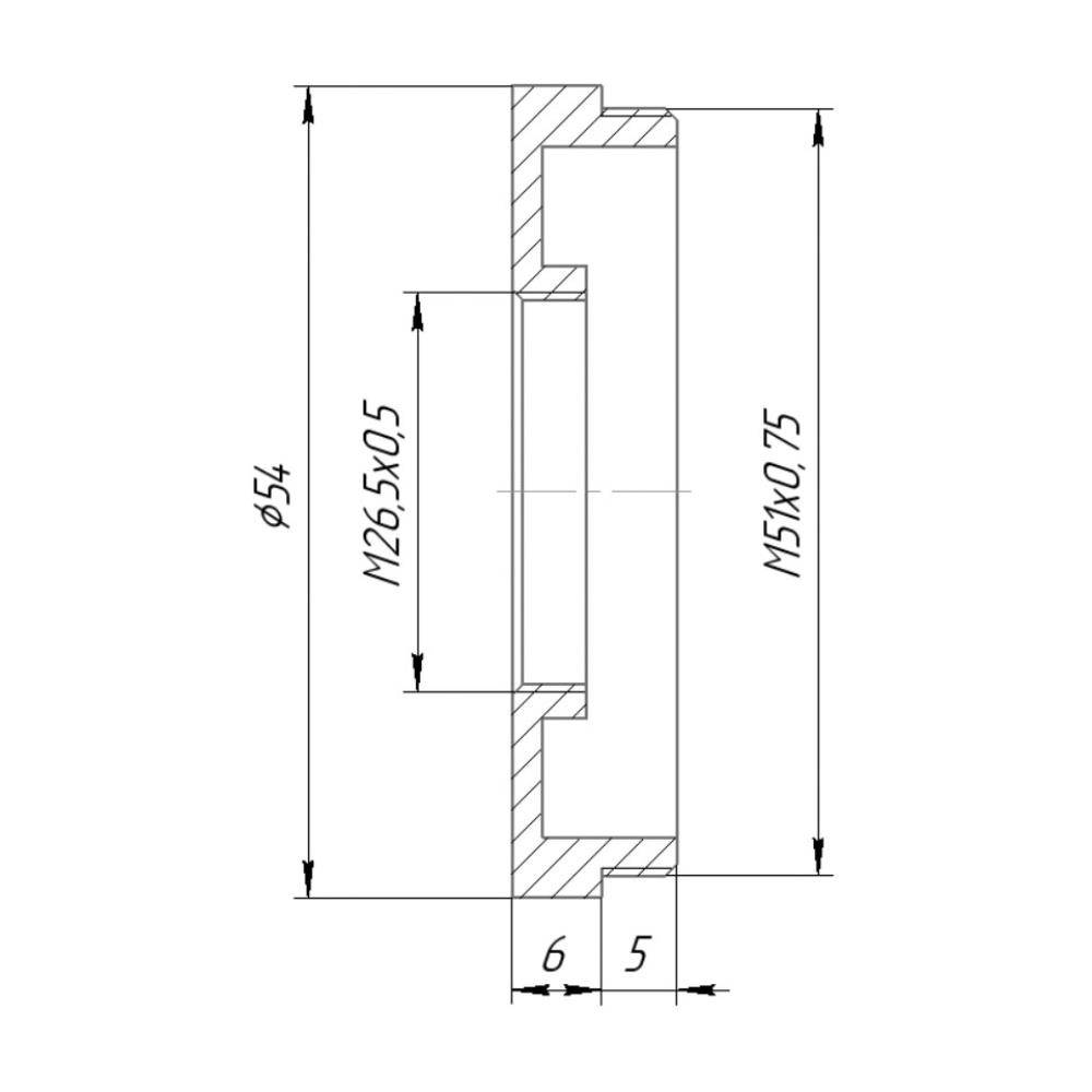 M51x0.75 male to M26.5x0.5 female thread adapter
