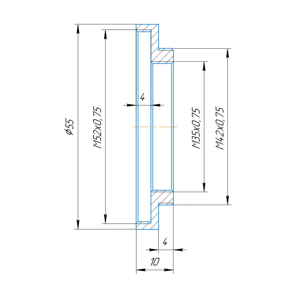 M52x0.75 female to T2 male thread adapter