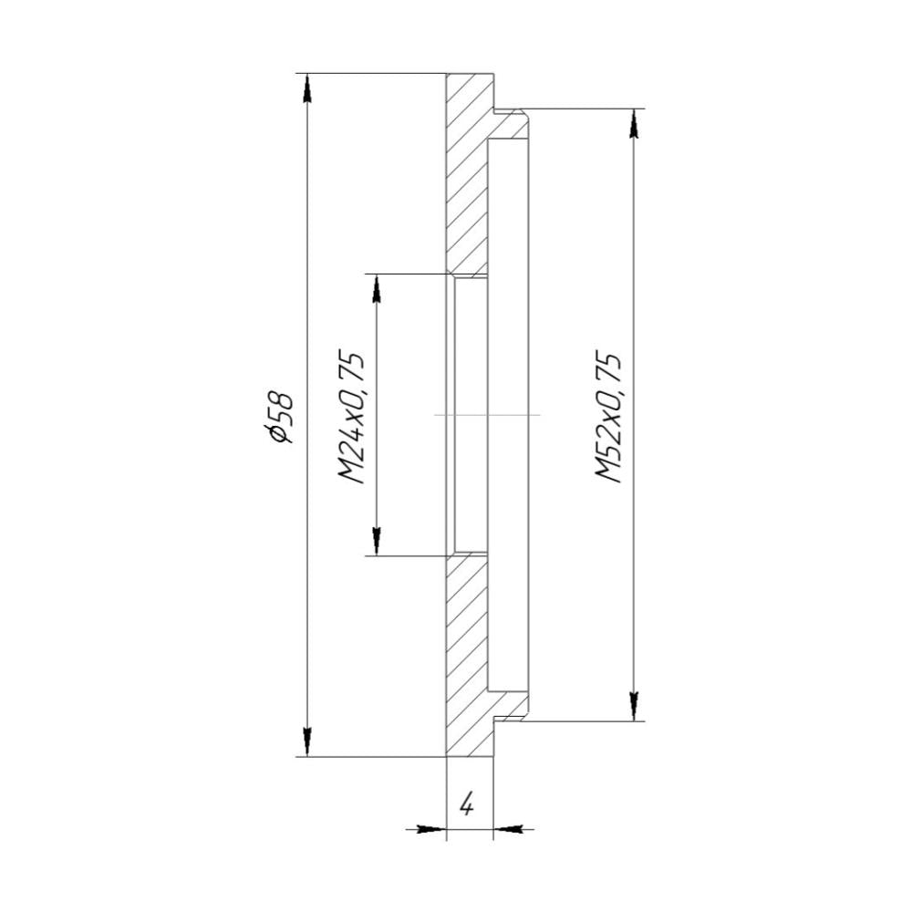 M52x0.75 male to M24x0.75 female thread adapter (52mm to 24mm step-down ring)