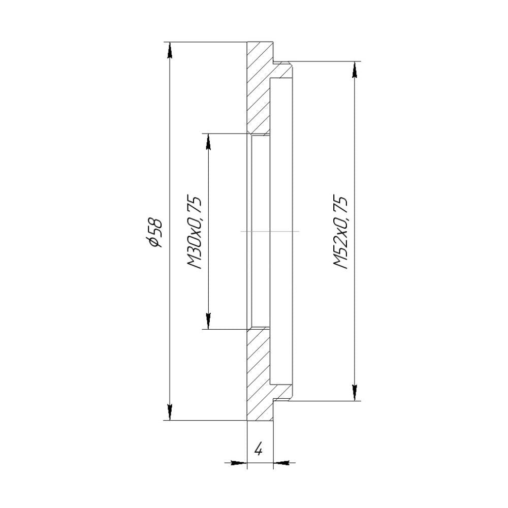 M52x0.75 male to M28x0.75 female thread adapter (52mm to 28mm step-down ring)