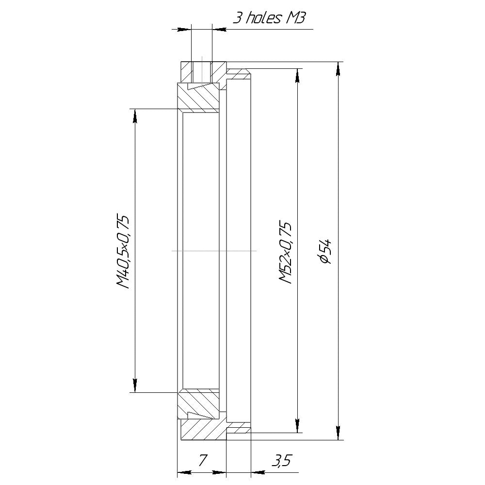 M52x0.75 male to M40.5x0.75 female thread adapter for Ishico Proskar Anamorphic