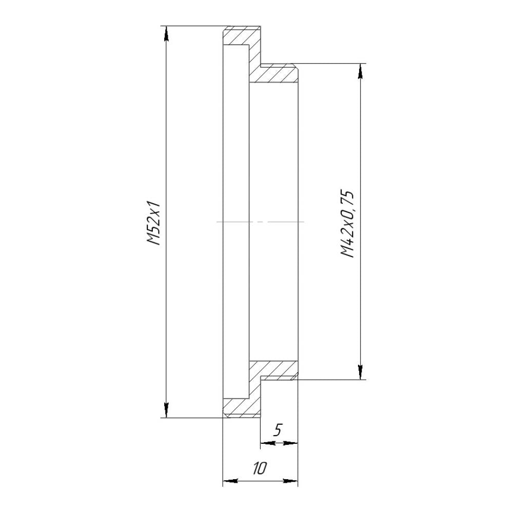 M52x1 male to M42x0.75 (T2) male thread adapter