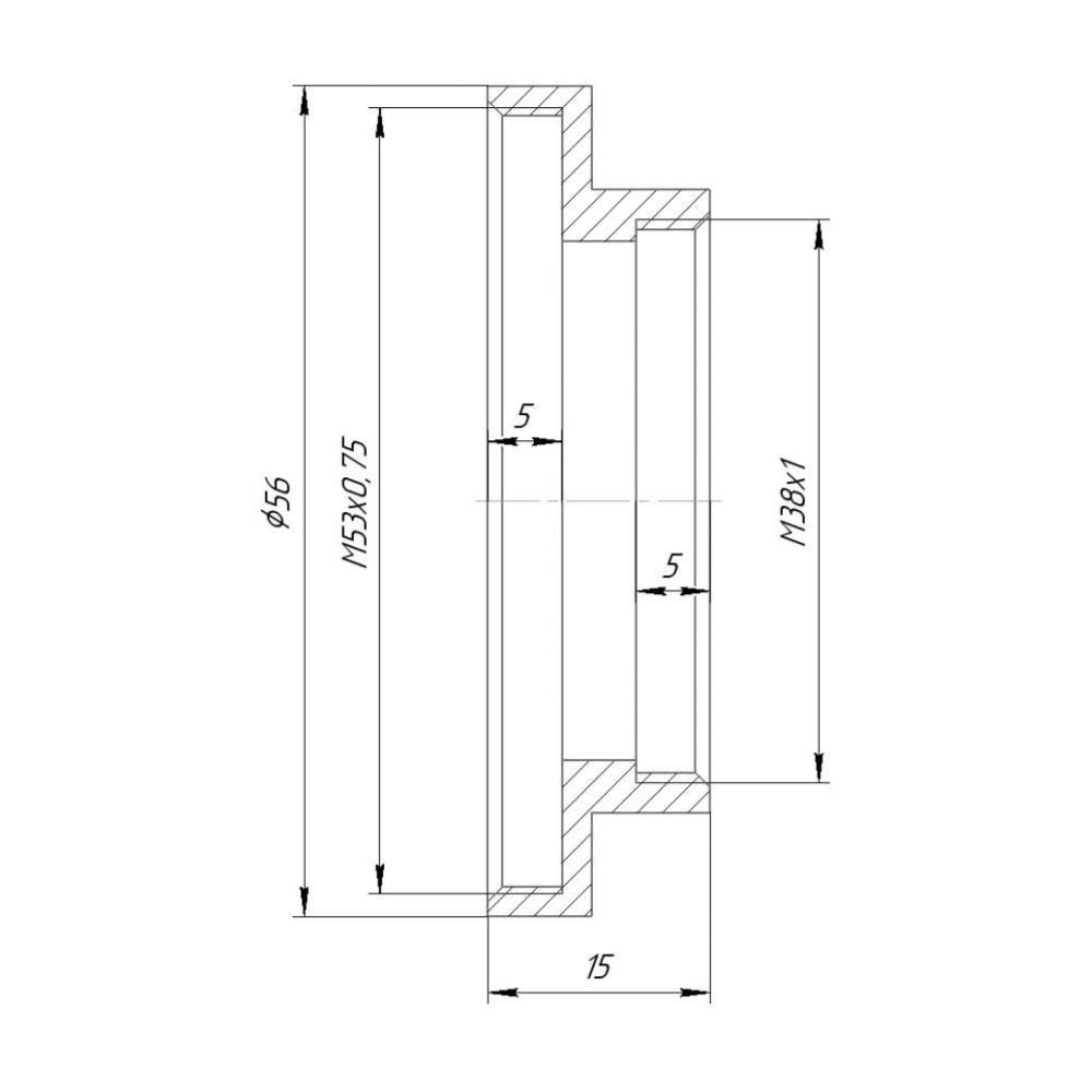 M53x0.75 female to M38x1 female thread adapter