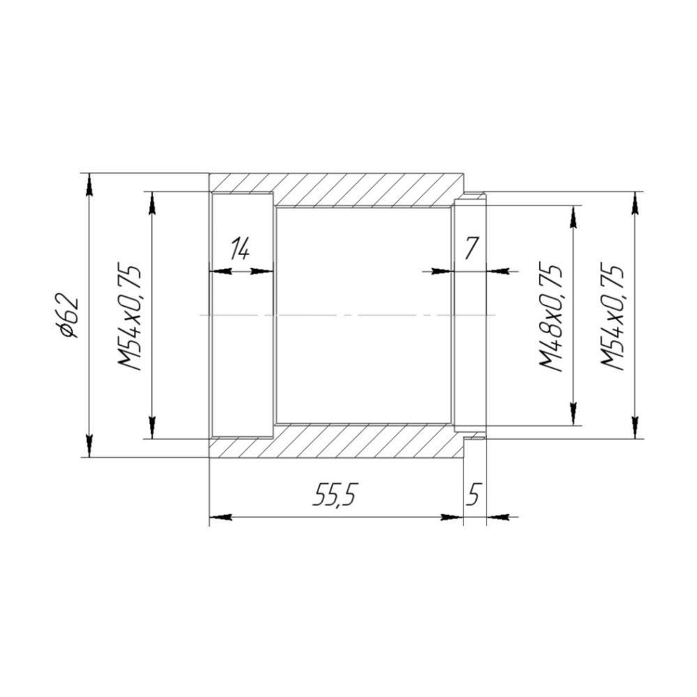 M54x0.75 thread extender with M48x0.75mm female thread