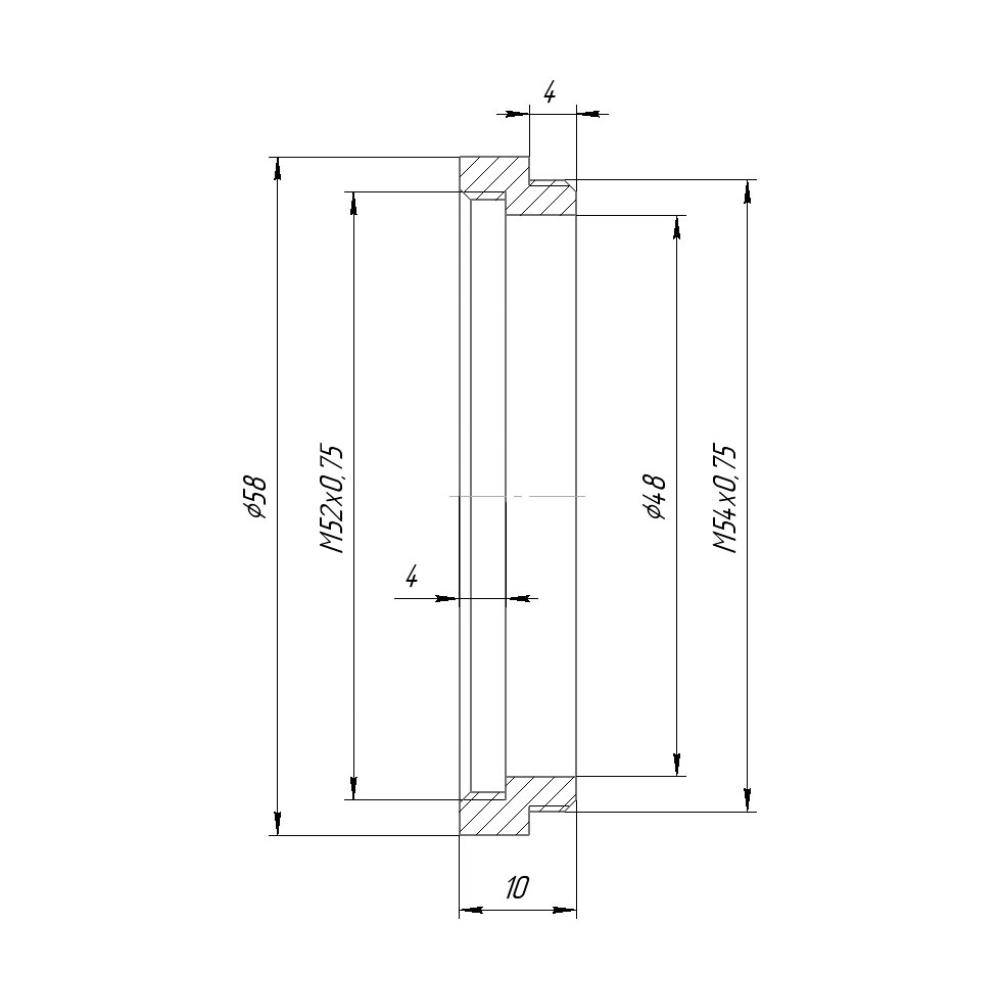 M54x0.75 male to M52x0.75 female thread adapter