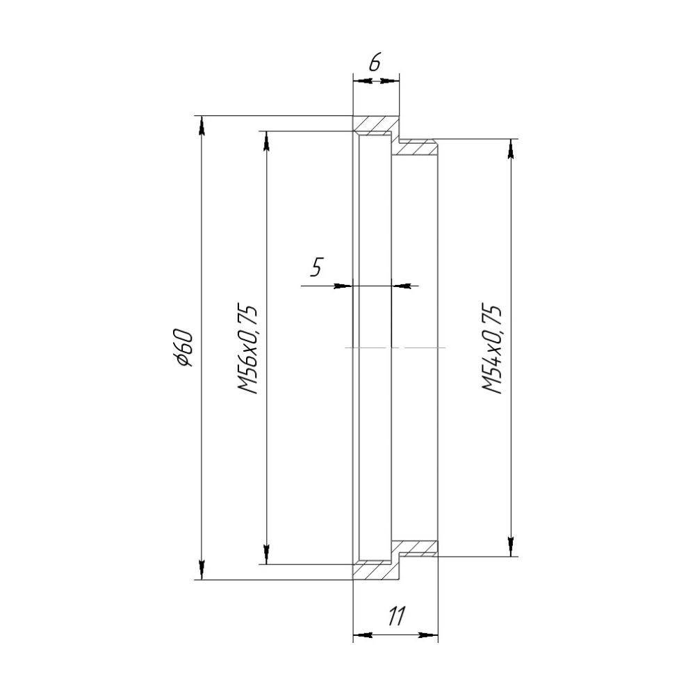 M54x0.75 male to M56x0.75 female thread adapter