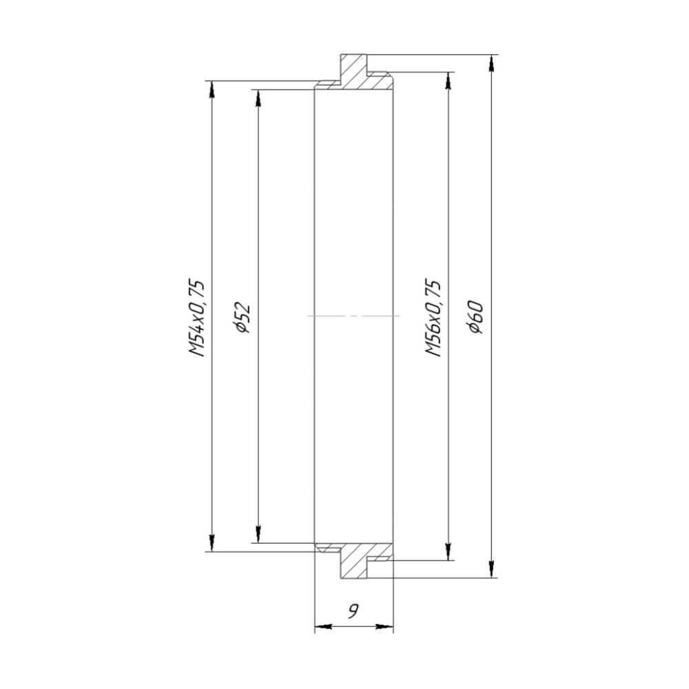 M54x0.75 male to M56x0.75 male thread adapter