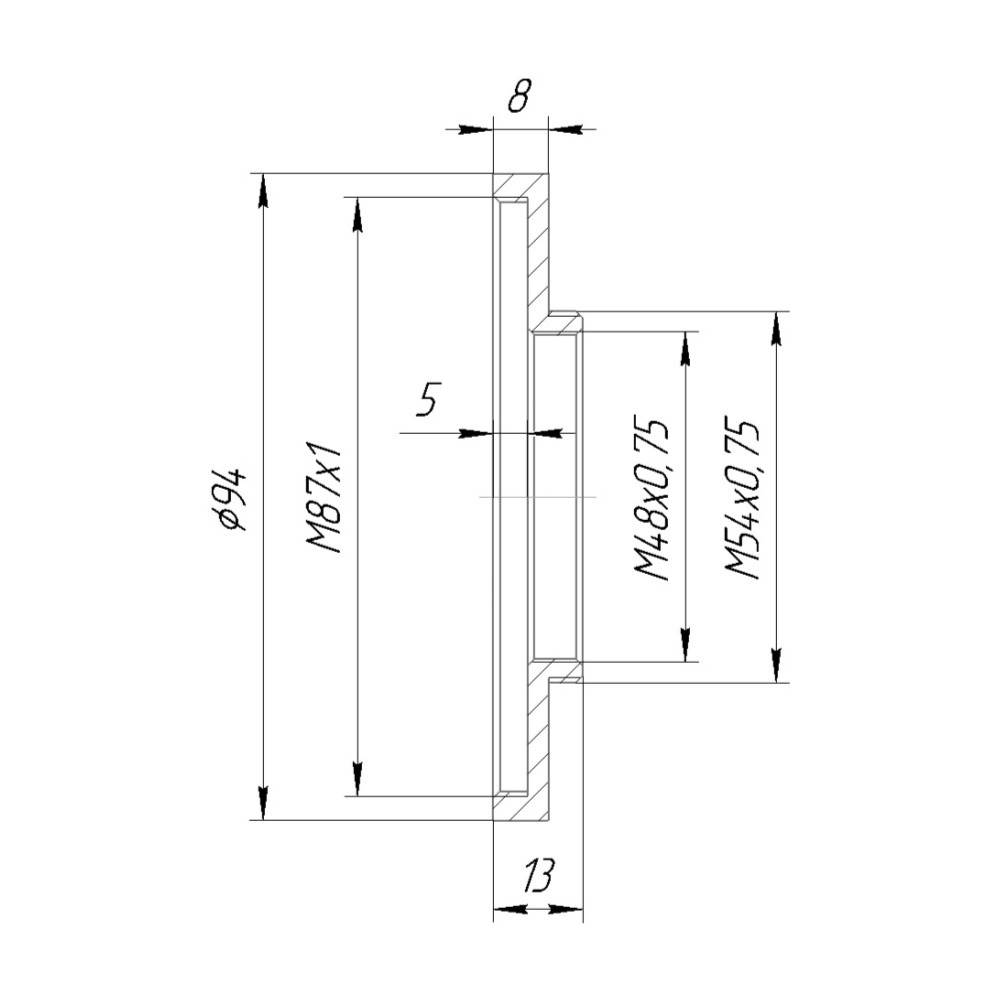 M54x0.75 male to M87x1 female thread adapter