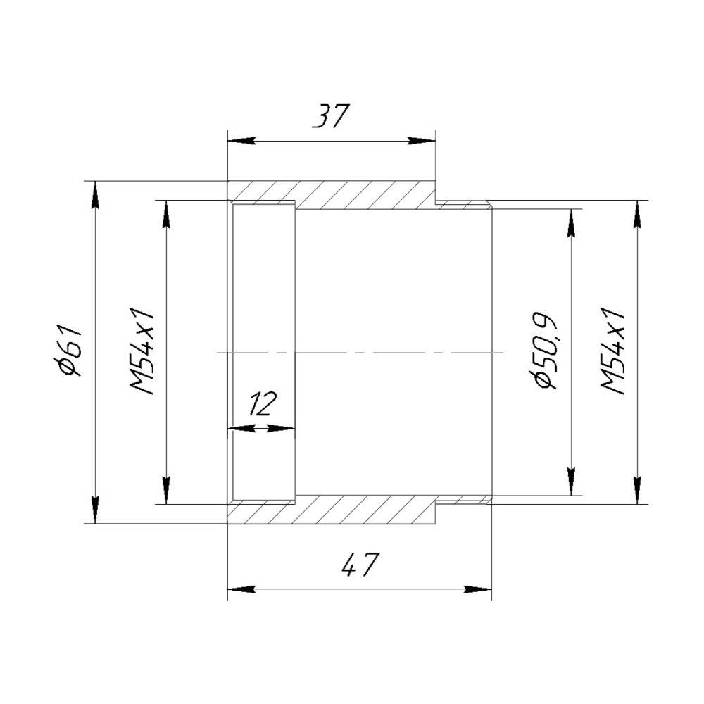 M54x1 male to M54x1 female thread adapter (37mm long extender)
