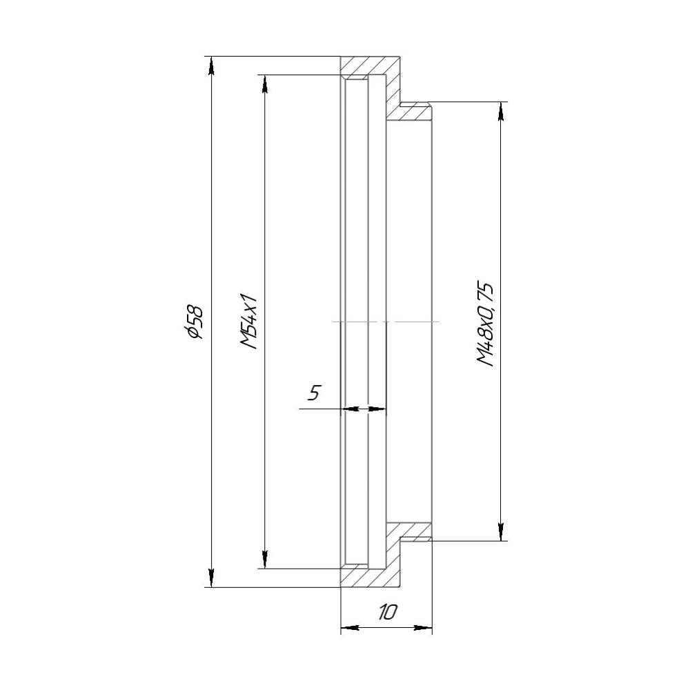 M54x1 female to M48x0.75 male thread adapter