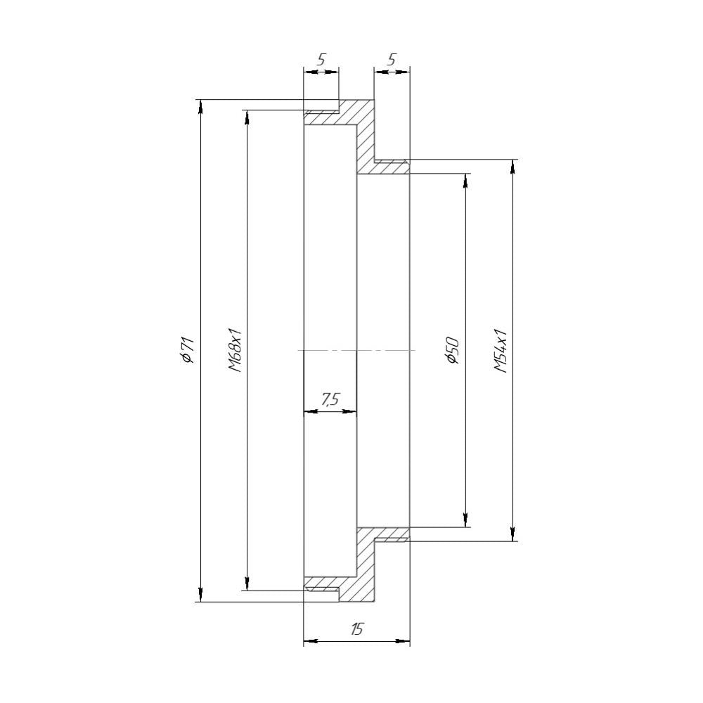 M54x1 male to M68x1 male thread adapter