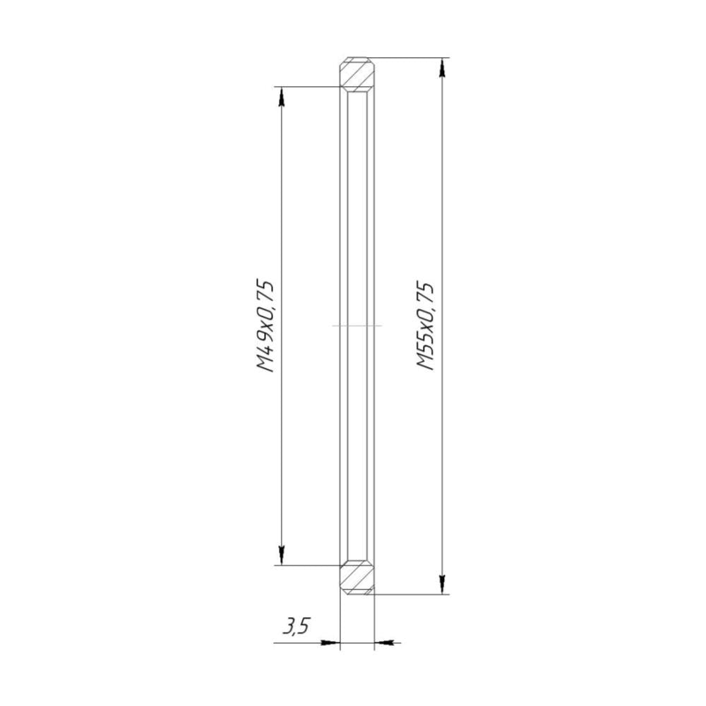 M55x0.75 male to M49x0.75 female thread adapter (step-down ring), flangeless