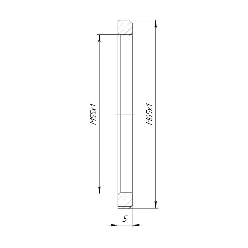 M55x1 female to M65x1 male thread adapter, flangeless