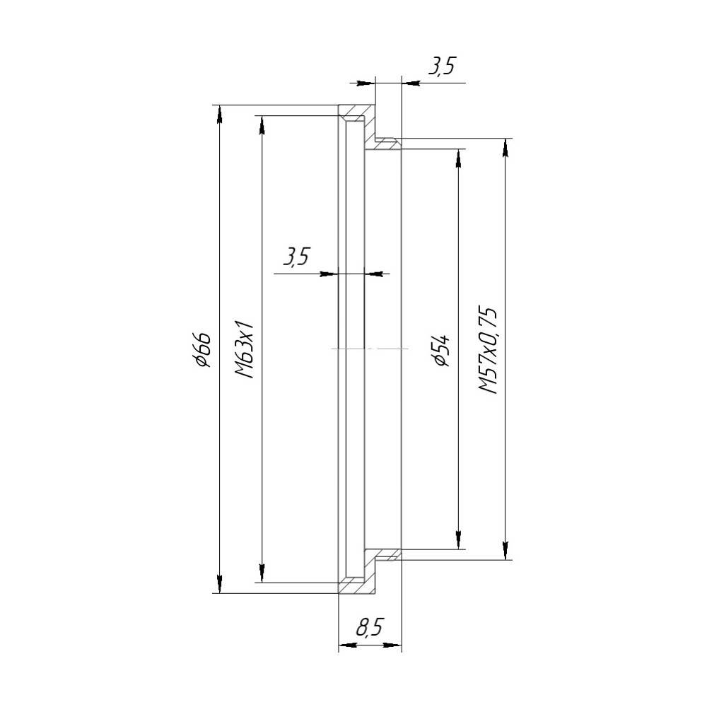 M57x0.75 male to M63x1 female thread adapter