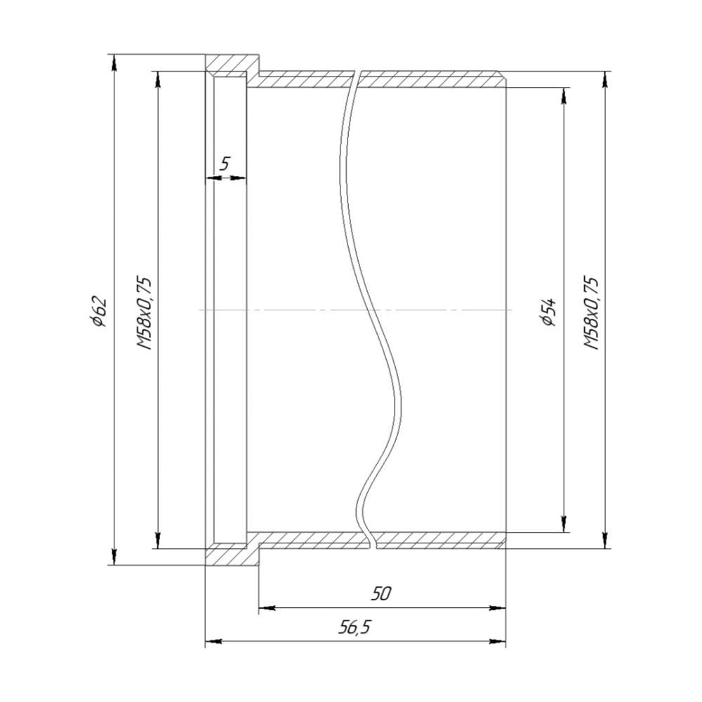 50mm M58x0.75 thread extender (variable tube) with stop ring