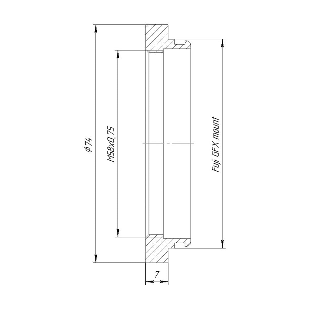M58x0.75 female thread to Fujifilm GFX camera mount adapter