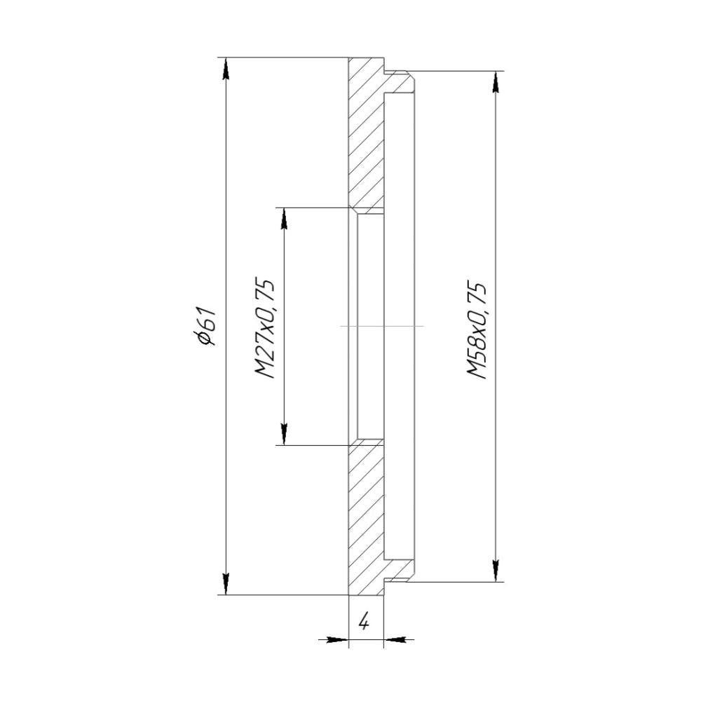 M58x0.75 male to M27x0.75 female thread adapter (58mm to 27mm step-down ring)