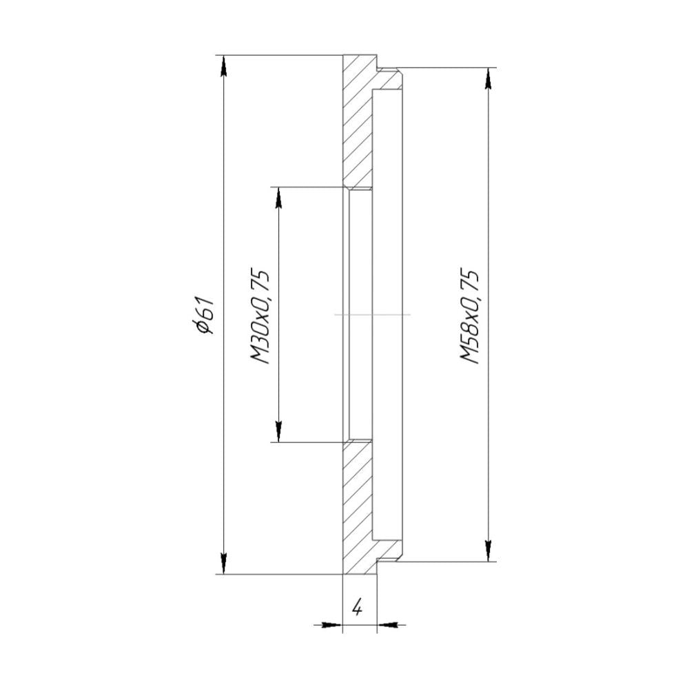 M58x0.75 male to M30x0.75 female thread adapter (58mm to 30mm step-down ring)