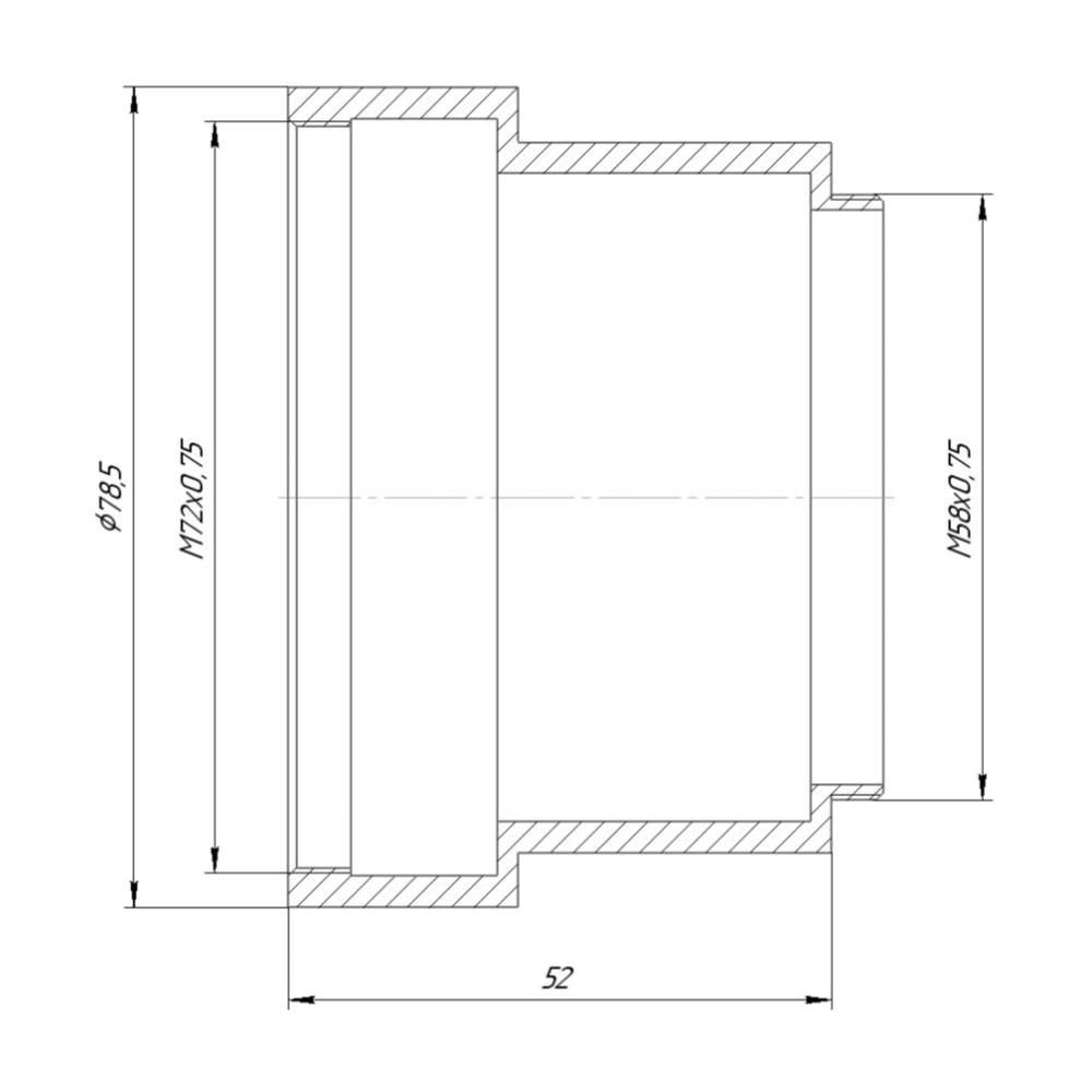 M58x0.75 male to M72x0.75 female thread adapter for Heidosmat on Copal #3