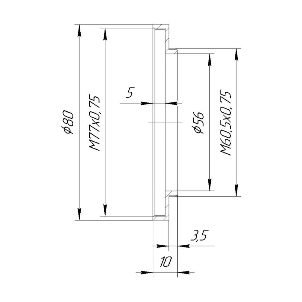 M60.5x0.75 male to M77x0.75 female thread adapter (60.5mm to 77mm step-up ring)