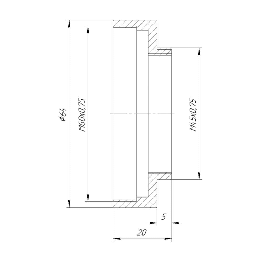 M60x0.75 to M45x0.75 thread adapter to use Industar-51 lens on MBS microscope
