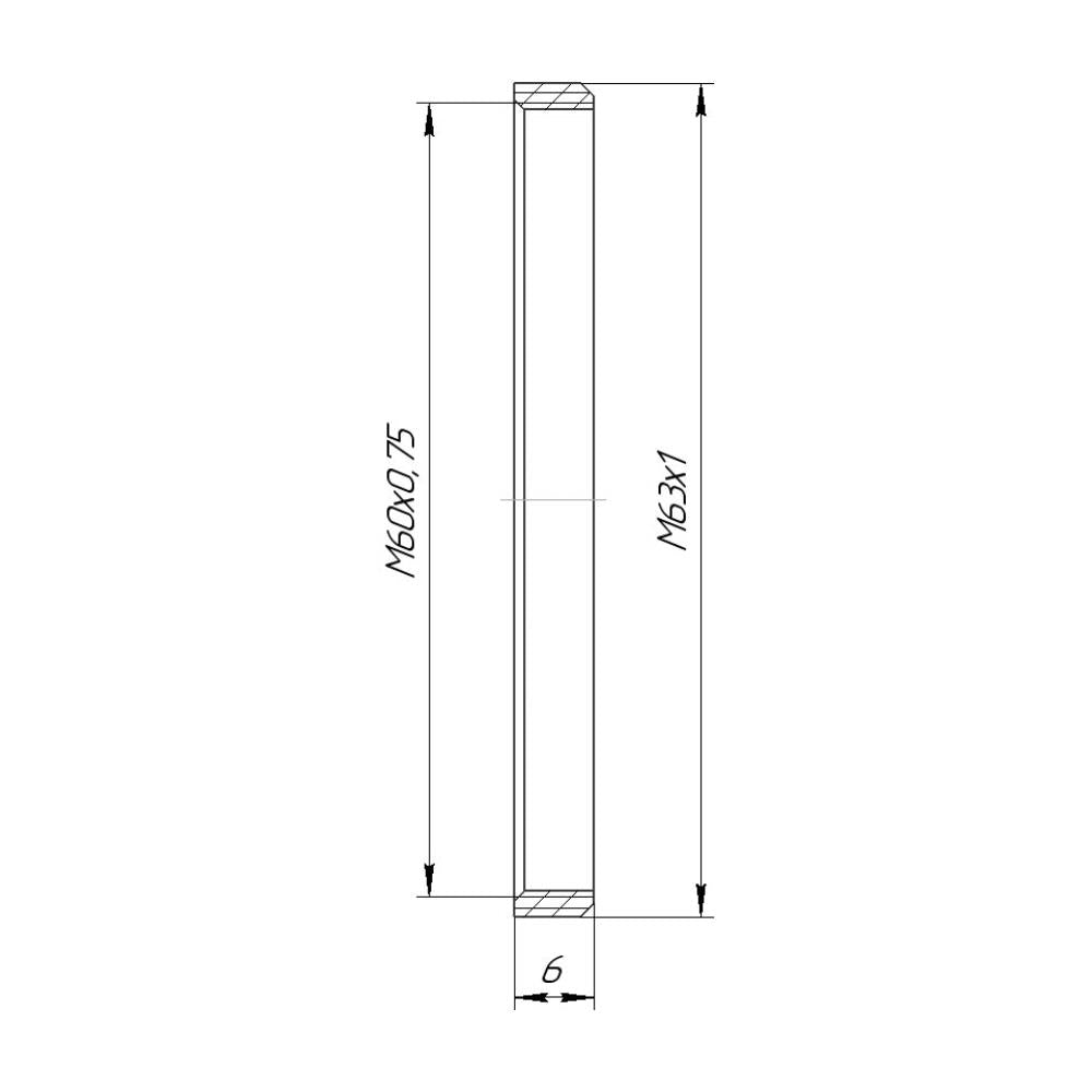 M60x0.75 female to M63x1 male thread adapter, flangeless
