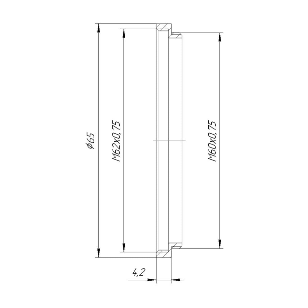 M60x0.75 male to M62x0.75 female thread adapter (60mm to 62mm step-up ring)