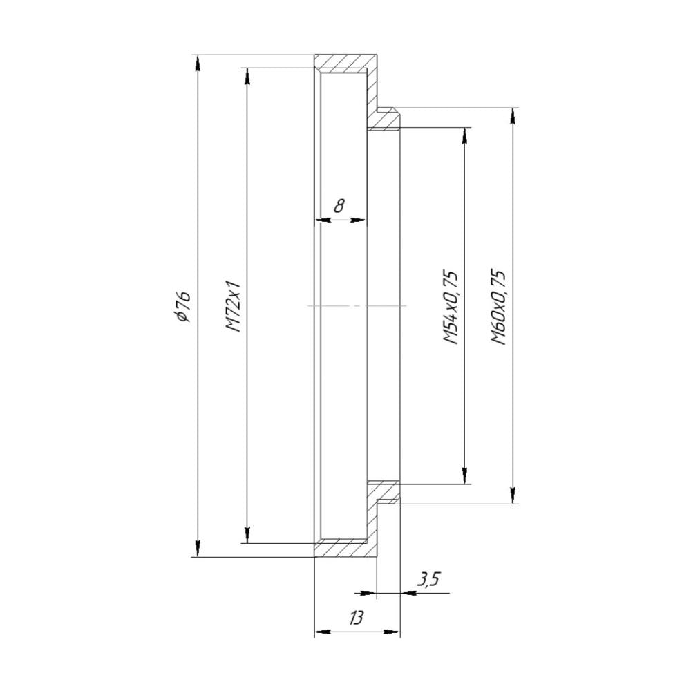 M60x0.75 male to M72x1 female thread adapter