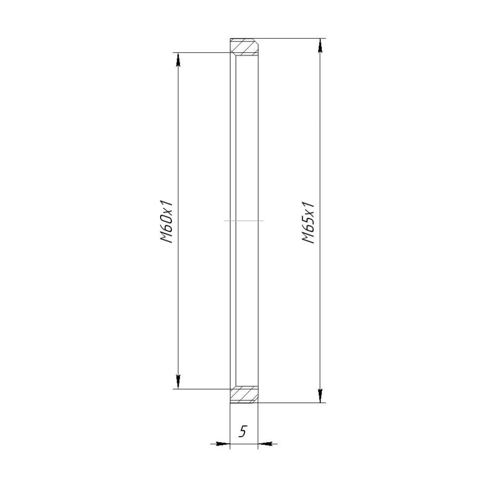 M60x1 female to M65x1 male thread adapter, flangeless