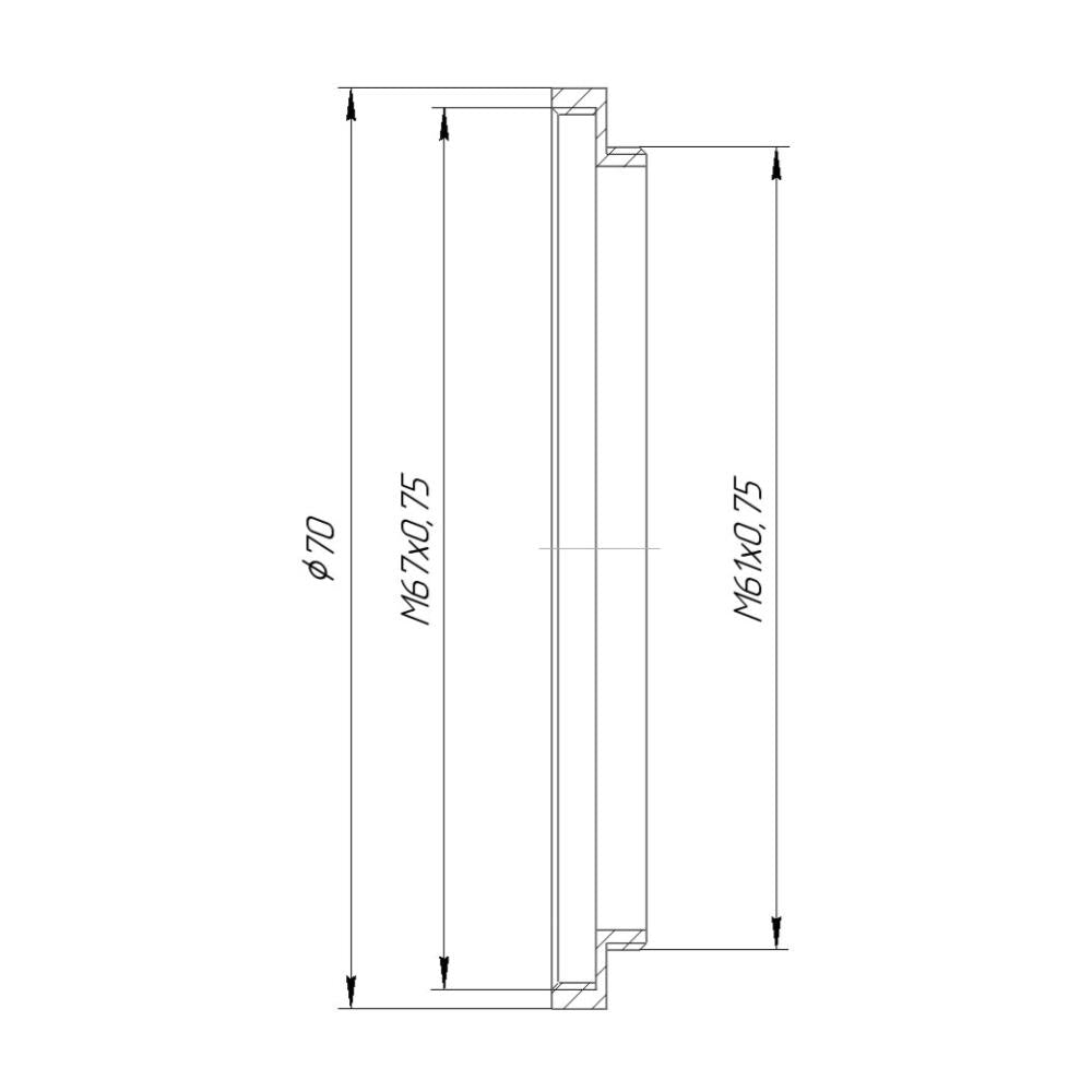 M61x0.75 male to M67x0.75 female thread adapter (61mm to 67mm step-up ring)