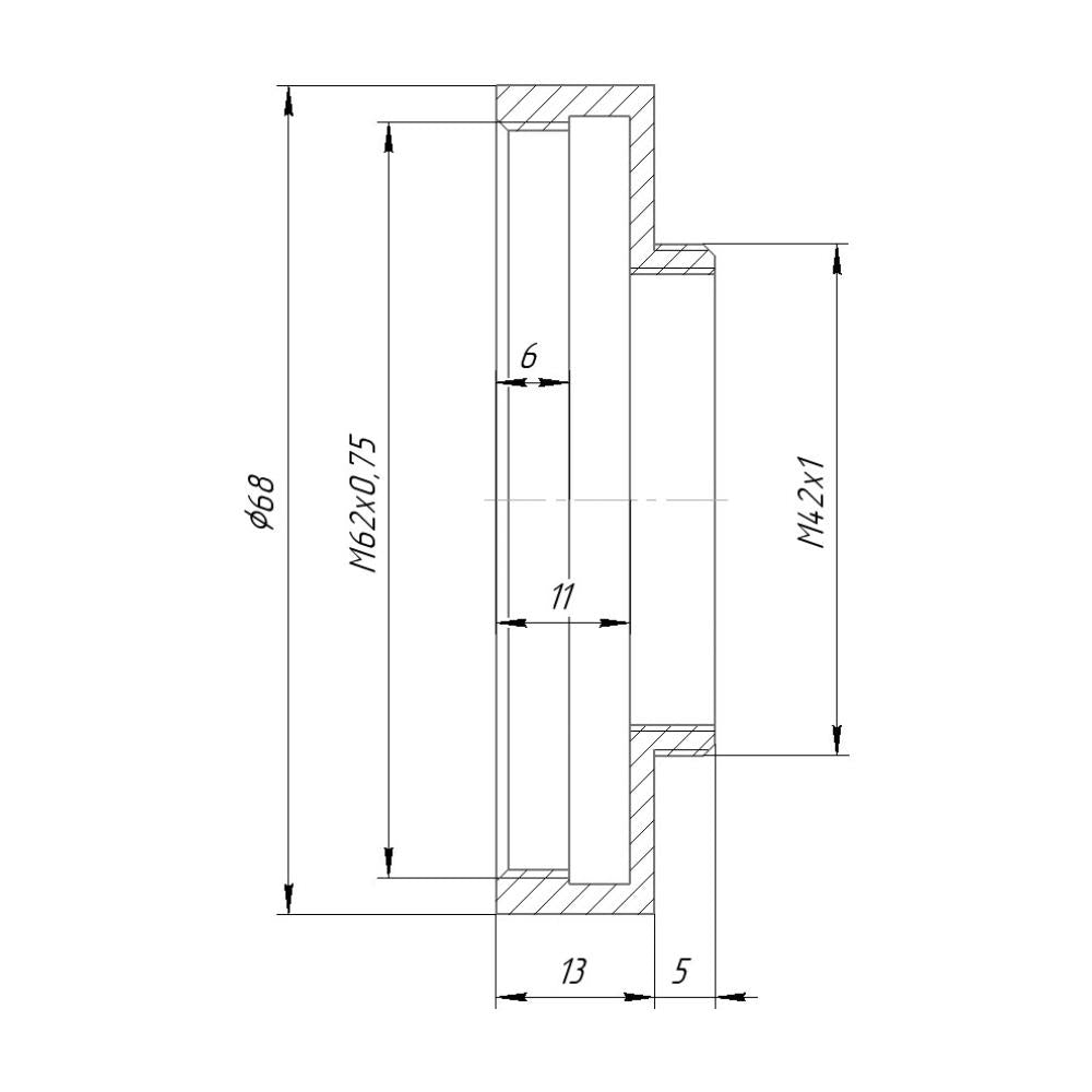 M62x0.75 female to M42x1 male thread adapter