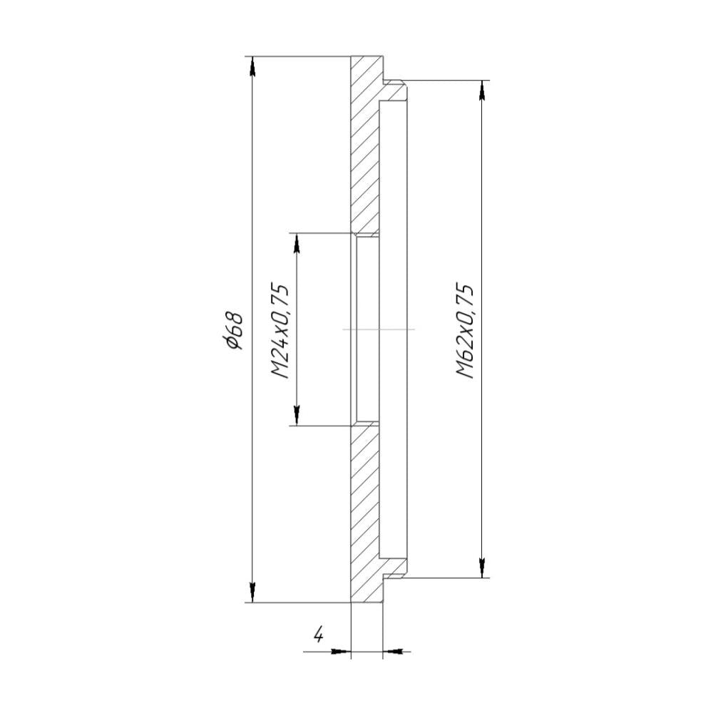 M62x0.75 male to M24x0.75 female thread adapter (62mm to 24mm step-down ring)