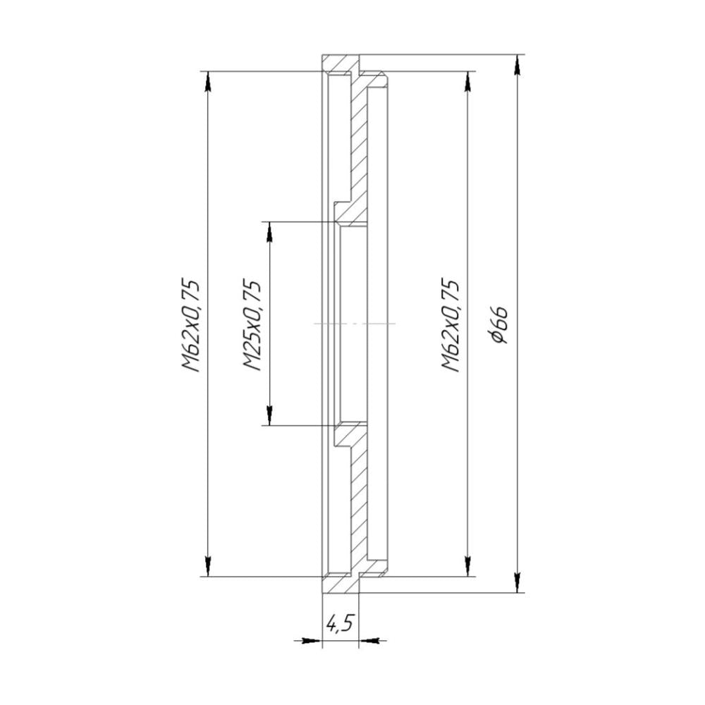 M62x0.75 male to M25x0.75 female thread adapter (62mm to 25mm step-down ring)