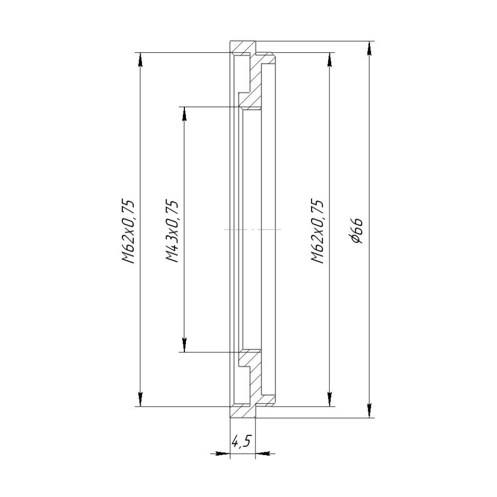 M62x0.75 male to M43x0.75 female thread adapter (62mm to 43mm step-down ring)
