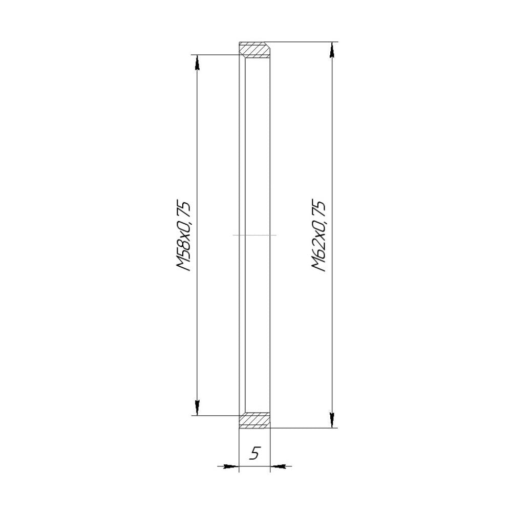M62x0.75 male to M58x0.75 female thread adapter, flangeless