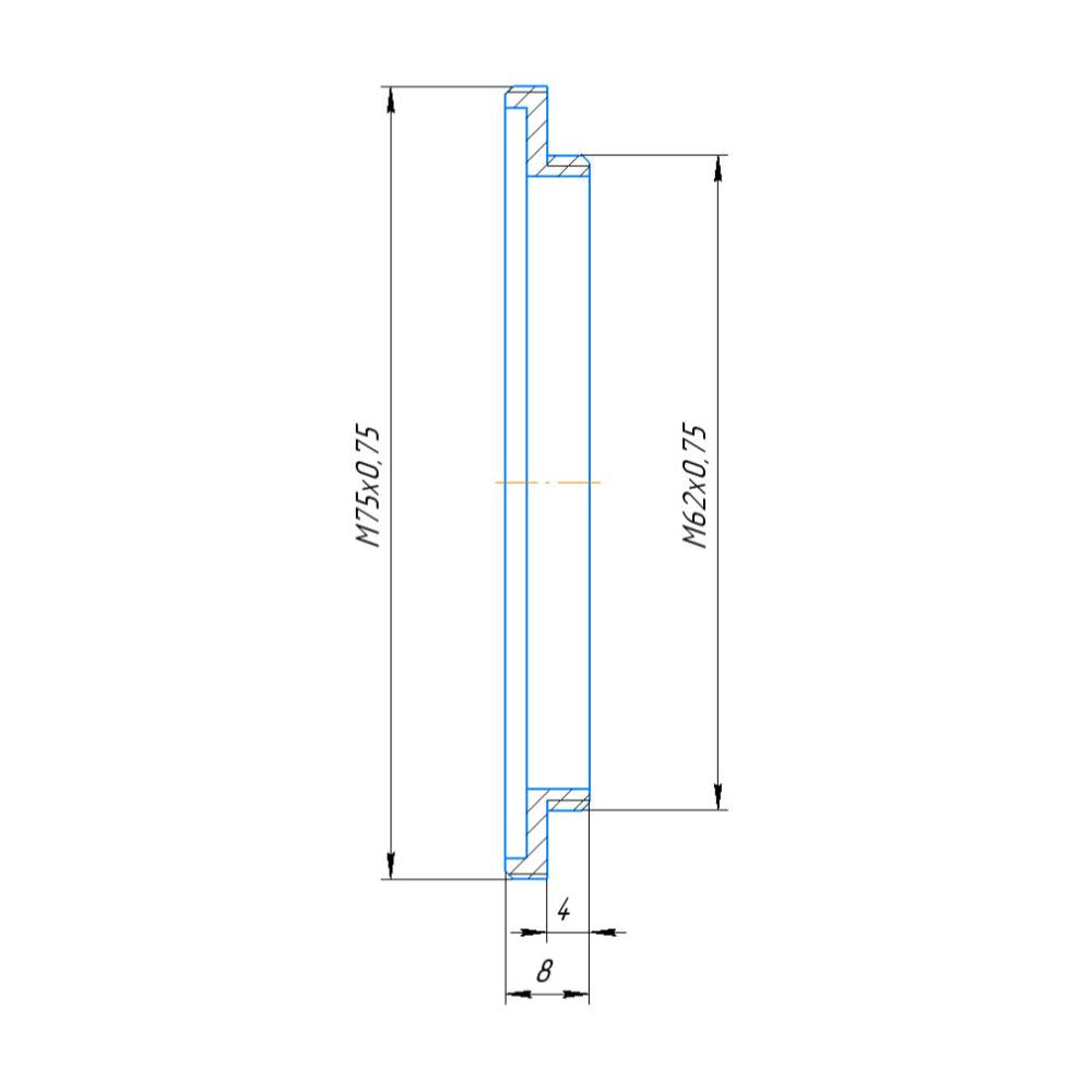 M62x0.75 male to M75x0.75 male thread adapter