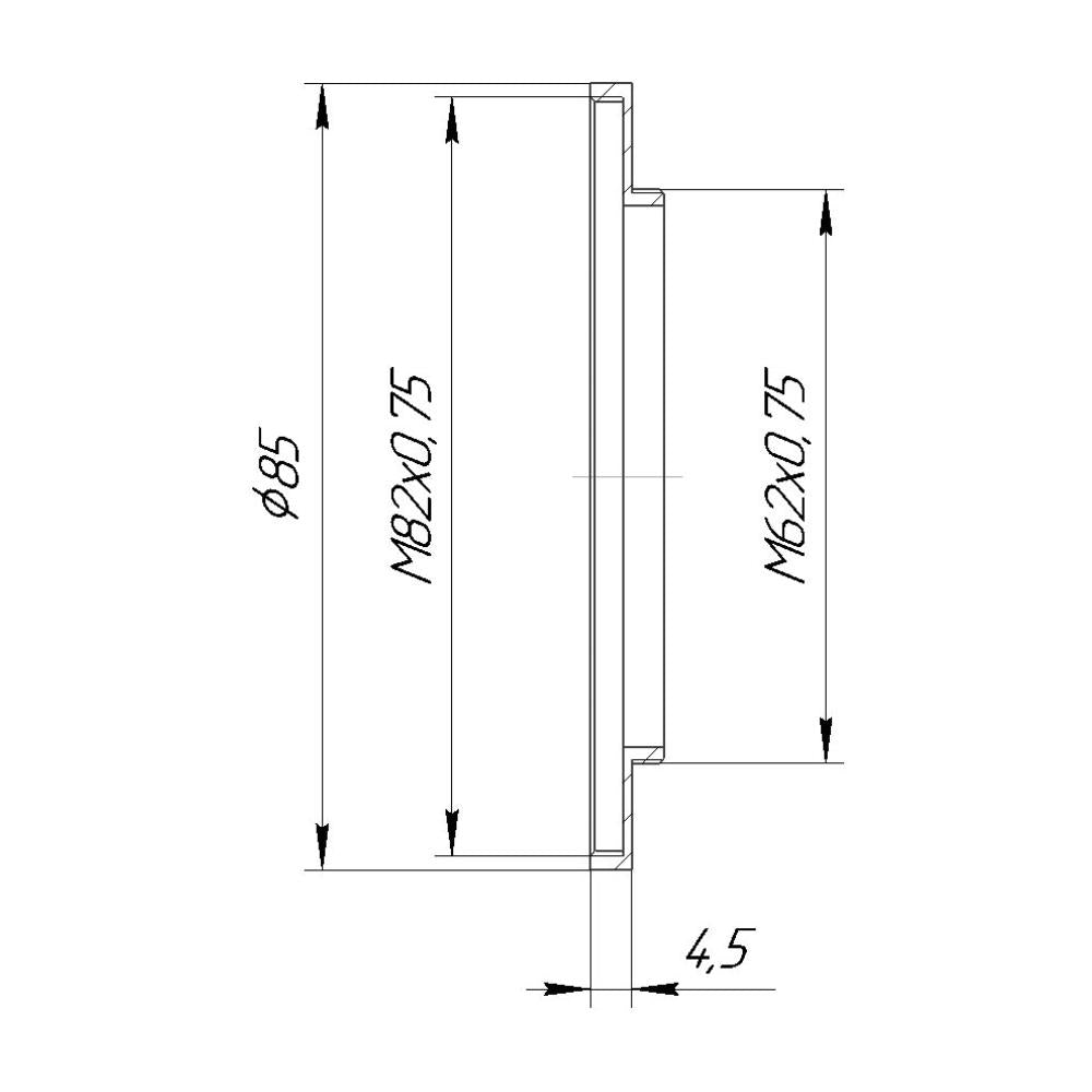 M62x0.75 male to M82x0.75 female thread adapter (62mm to 82mm step-up ring)