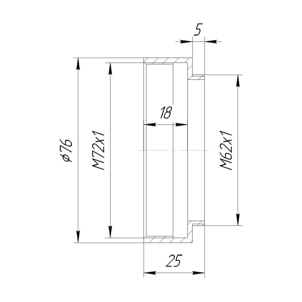 M62x1 male to M72x1 female thread adapter
