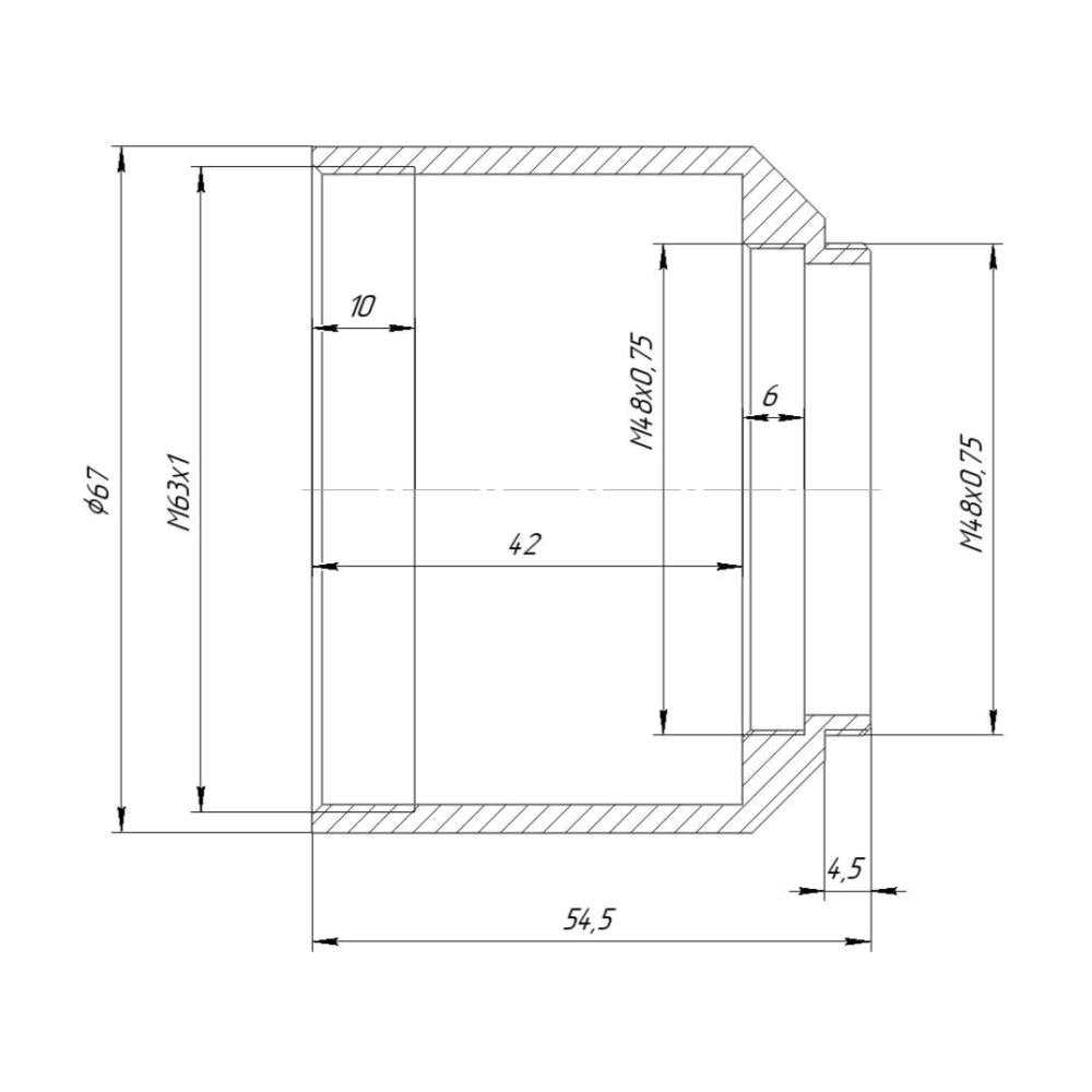 M63x1 female to M48x0.75 male thread adapter for telescopes