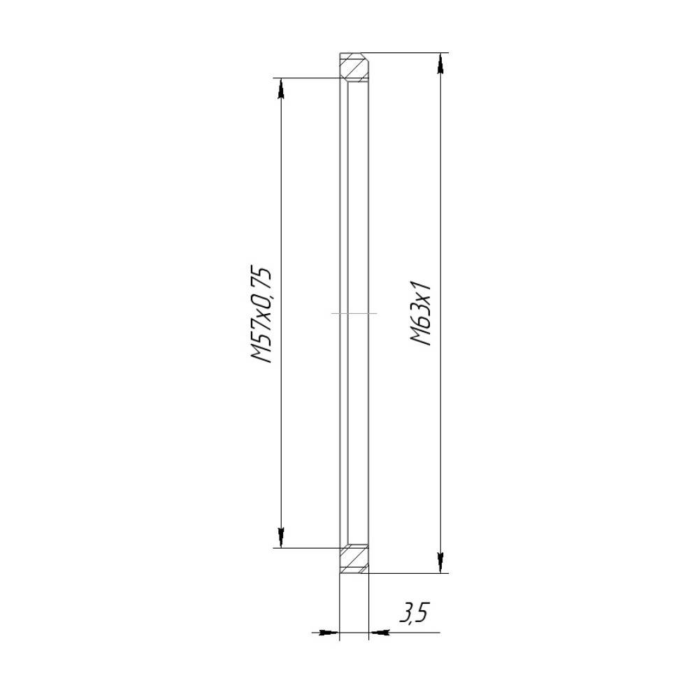 M63x1 male to M57x0.75 female thread adapter, flangeless