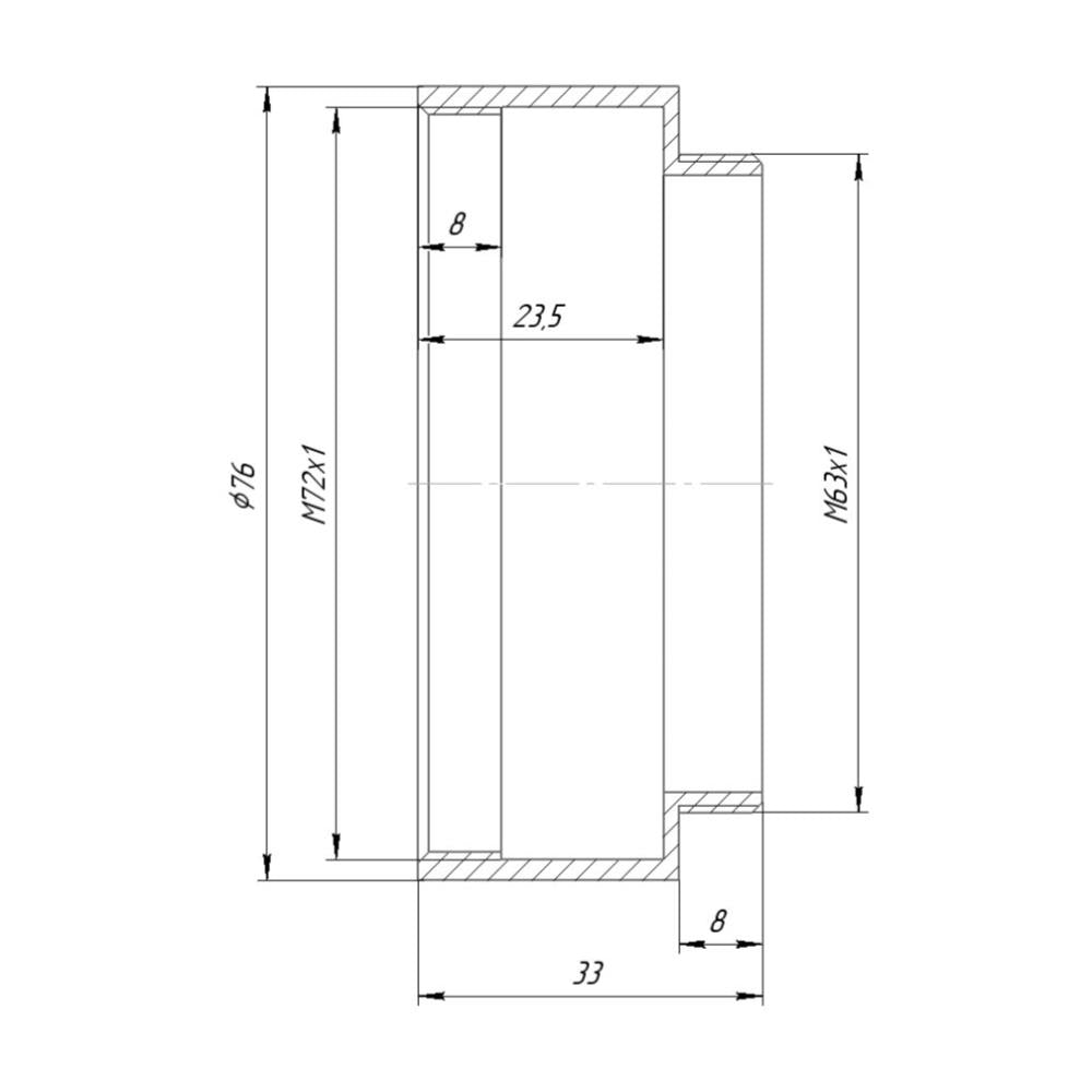 M63x1 male to M72x1 female thread adapter