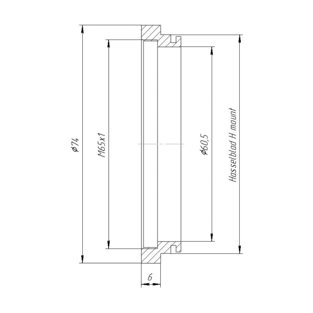 M65x1 female thread to Hasselblad H camera mount adapter