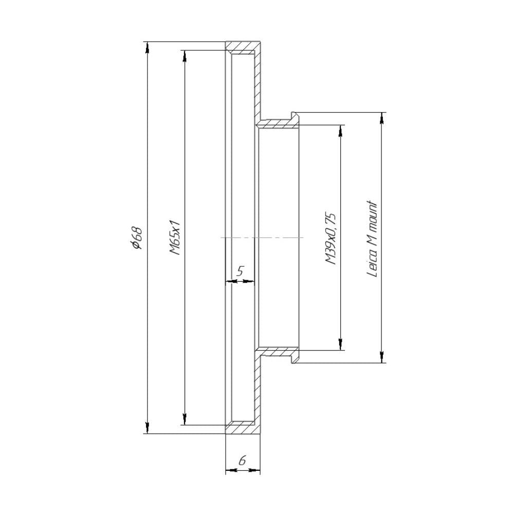 M65x1 female thread to Leica M camera mount adapter