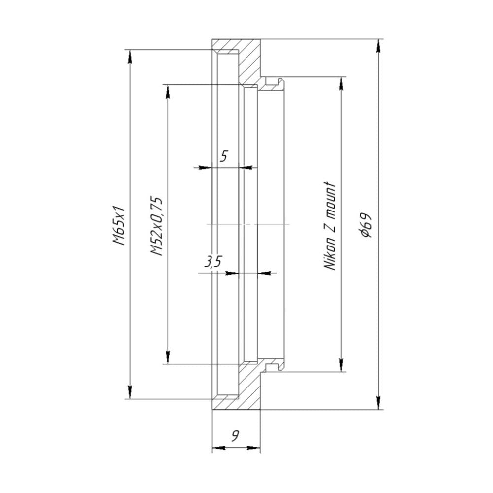 M65x1 (M52x0.75) female thread to Nikon Z camera mount adapter